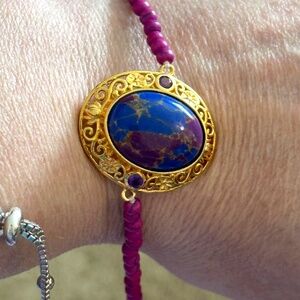 NWOT – 14k gold over copper, Large oval Purple Dahlia beaded bracelet